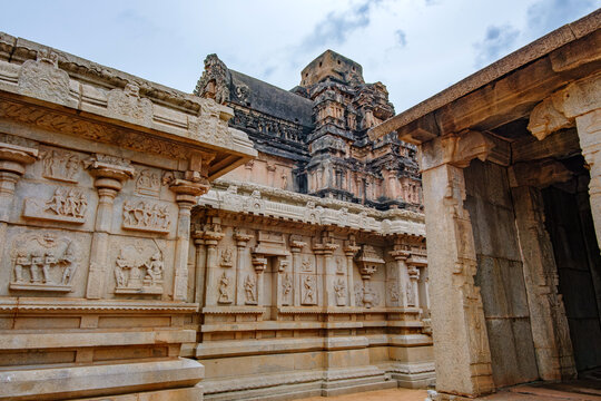 The Hazara Ramachandra Temple at Hampi India. Dedicated to Lord Rama, it was built in the early 15th century by King of Vijayanagara, Devaraya II.