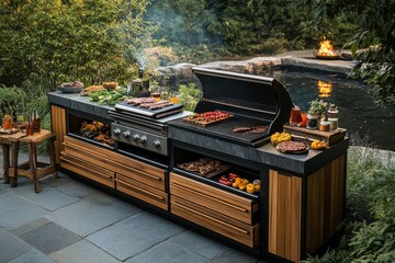 Elegant Outdoor Kitchen with Modern Grill Setup