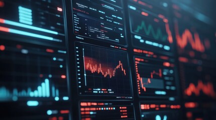 Obraz premium Close-Up of Financial Data and Stock Market Charts on Digital Display