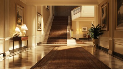 Fototapeta premium Opulent Grand Foyer with Vintage Persian Rug and Classic Artwork | Ultimate Sophistication and Style in Interior Decor