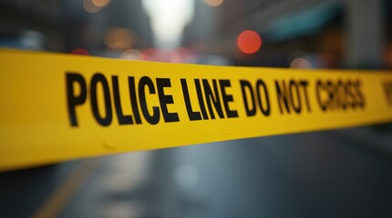 Police line tape indicating restricted access area in city street