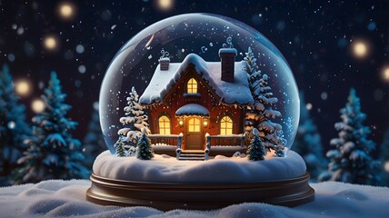 Holiday Snow Globe with Snow-Covered Trees and Lights