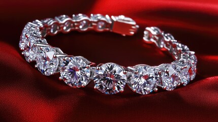 Elegant Diamond Bracelet on Red Satin Background