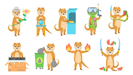 Fototapeta premium Set Abstract Collection Flat Cartoon Different Animal Otters Vector Design Style Elements Fauna Wildlife