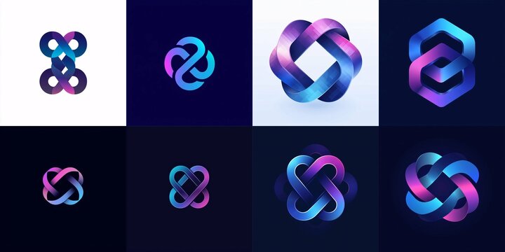 A sleek logo design with intertwined geometric shapes in a blue and purple gradient, representing connectivity and innovation.