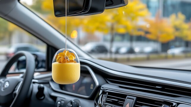 With a car dashboard featuring a hanging air freshener, you can easily customize the ambiance of your vehicle with your preferred scent