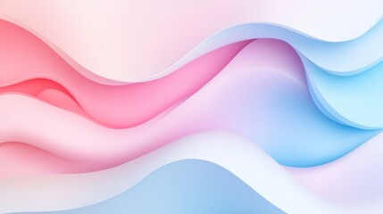 Fototapeta premium Abstract pink and blue wave shapes flowing across a white background, featuring a soft pastel gradient with a modern, minimalist design