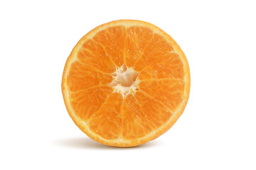 Orange fruit slice isolated on white background. Top view.