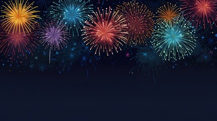 Fototapeta premium Fireworks on blue background with stars and space for text