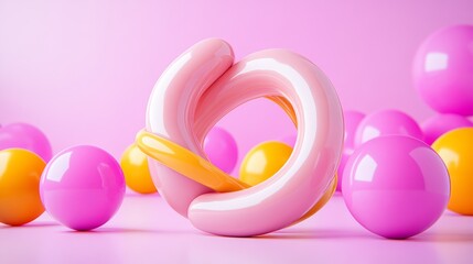 Fototapeta premium Abstract Pink and Yellow 3D Shapes Colorful Background Shiny Spheres