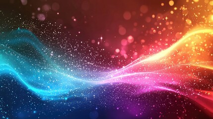 Obraz premium Abstract colorful light wave with glitter and bokeh.