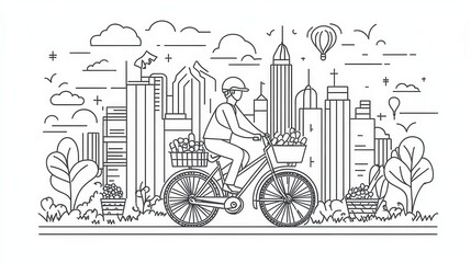 Fototapeta premium Urban Cyclist Exploring the City Skyline