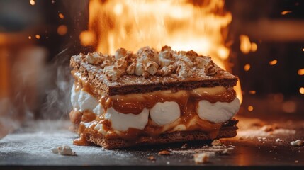 An enticing cake with flames on it.