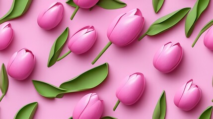 Fototapeta premium Mini Pink Tulip Pattern on Soft Pink Background