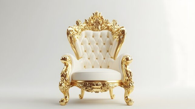 Luxury golden throne on white background.