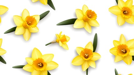 Obraz premium Mini Yellow Daffodil Pattern on White Background