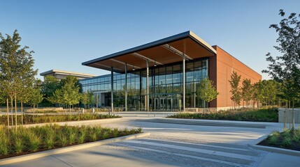 Building with polymer roof drainage system, designed to handle heavy stormwater while maintaining a clean aesthetic.