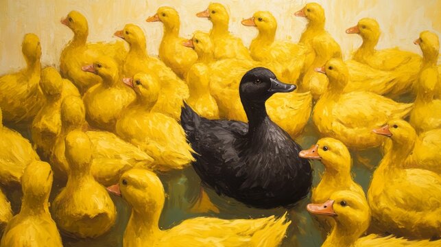 19h black duck among yellow ducks, representing unique leadership. 