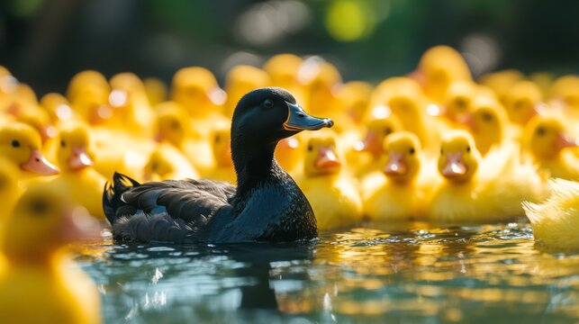 19h black duck among yellow ducks, representing unique leadership. 