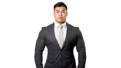 Portrait of a Japanese professional businessman in a suit, isolated on transparent background