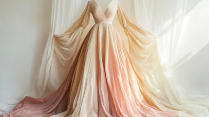 Colored wedding dress in a unique hue, presented on a minimalist white background