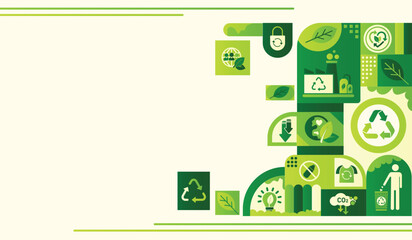 The Concept of Reduce, Reuse, Recycle in zero waste with Icons for sustainable environment management web banner. Garbage recycling to eco friendly. Green template Infographic flate vector design.