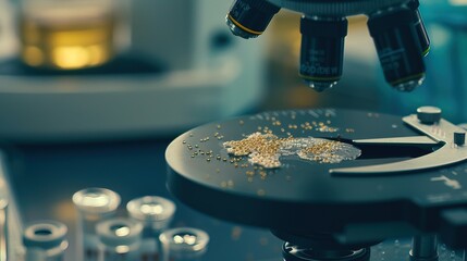 Close-up of microscope slide revealing intricate fungal spores, essential for research on fungal diseases and microbiology studies.