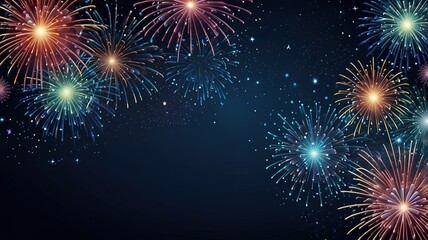 Fototapeta premium Fireworks on blue background with stars and space for text