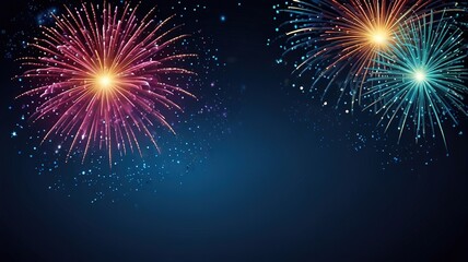Naklejka premium Fireworks on blue background with stars and space for text