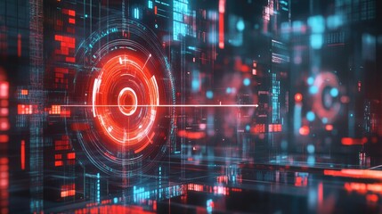 Futuristic Digital Interface with Red and Blue Colors