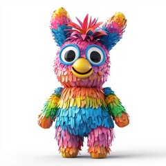 Fototapeta premium 3D cartoon character featuring a Mexican piñata toy, playful and colorful, isolated on white background.