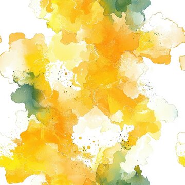Watercolor seamless pattern of mustard, vibrant colors merging together, isolated on white.