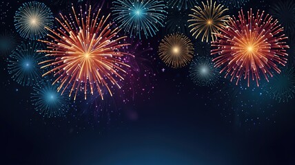 Fireworks on blue background with stars and space for text