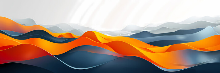 Fototapeta premium Abstract waves in shades of orange, blue, and gray create a vibrant and dynamic background. The image is reminiscent of a landscape, with soft, flowing lines.