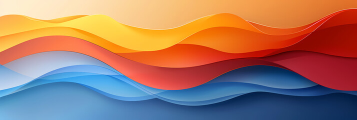 Fototapeta premium Abstract background with layered wavy lines in shades of blue, red, and orange. The design is modern and visually appealing.