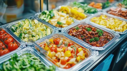 Obraz premium Fresh Vegetables and Dishes in a Buffet Display
