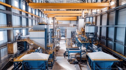 Efficient rice mill layout, showing machinery placement for optimal production in a large-scale factory