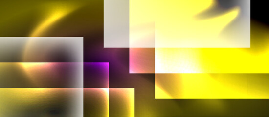Fototapeta premium Glass squares with neon shiny light abstract background