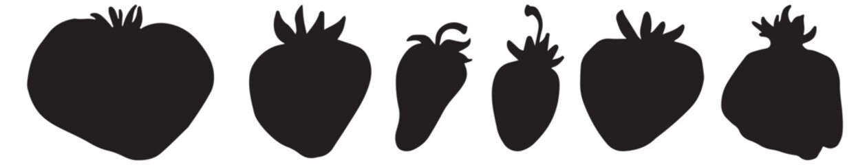Stylish black strawberry silhouettes, ideal for logos, packaging, web design, and seasonal decor. Perfect for culinary and artistic projects.