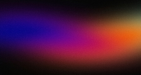Abstract glowing purple blue orange green color grainy gradient backdrop. Dark wave shaped color flow noisy curved texture, vibrant colors, website header design, poster, banner, cover © Sami