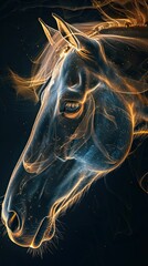 A captivating illustration of a horse illuminated with vibrant neon colors, showcasing artistic creativity and fantasy elements. The glowing outlines enhance the magical and otherworldly ambiance.