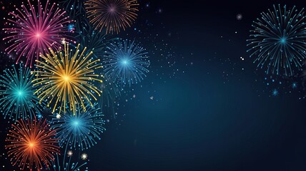 Fototapeta premium Fireworks on blue background with stars and space for text