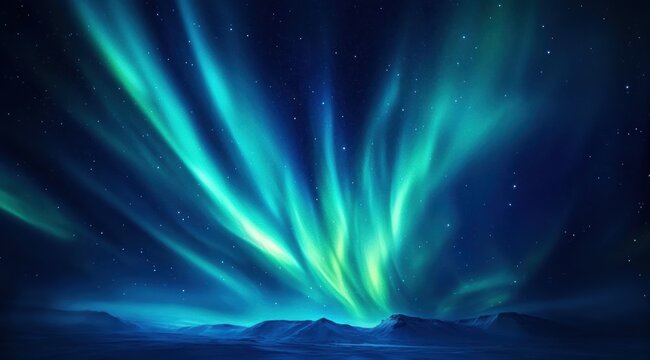 Witness the breathtaking dance of the northern lights, illuminating the night sky with vibrant hues of green and blue, casting a magical glow over the serene landscape below.