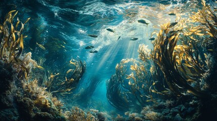 Fototapeta premium Majestic Underwater Kelp Forest with Vibrant Marine Life