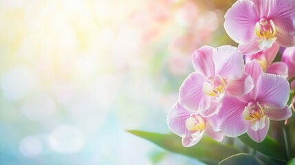 Fototapeta premium Soft Pink Orchids Against a Light Background