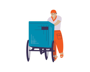 a man pushing a wagon illustration