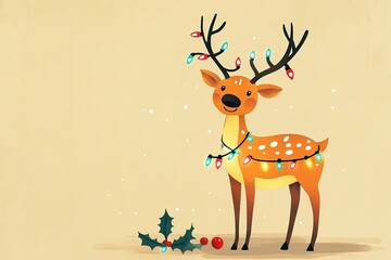 Naklejka premium Reindeer with colorful Christmas lights in antlers.