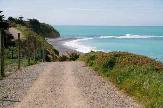 Coast of Timaru on a Sunny Day: Beautiful Seaside Landscape