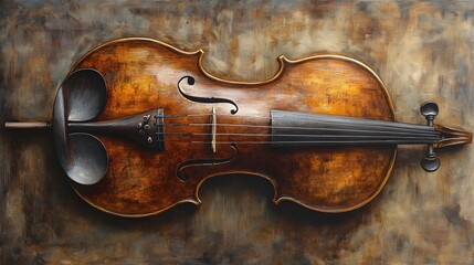 Fototapeta premium Exquisite Antique Violin with Intricate Wood Grains and Varnish in a Cozy Artisan s Workshop