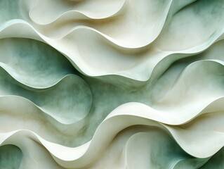 Fototapeta premium Cream and olive green textured waves, soft matte finish, warm tones, inviting ambiance, versatile design element